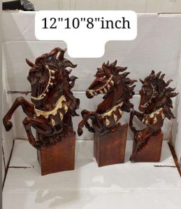 Wooden Brown Running Horse Statue for Decorative Item