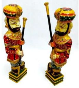 Smooth Wooden Decorative Rajasthani Dwarpal Statue