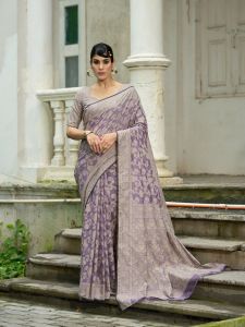 Weaving Ladies Lavander Cotton Luckhanvi Sarees All Occasion