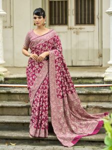 Ladies Wine Cotton Luckhanvi Sarees