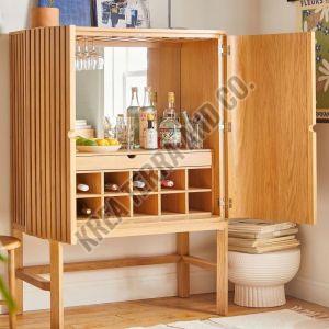 Hinged Single Door Wooden Bar Cabinet, Color : Beige