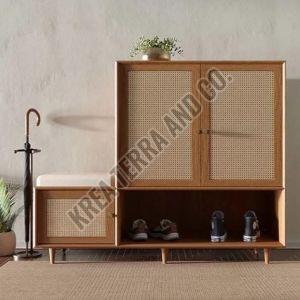 Solid Wooden Cane Shoe Rack For Home, Hotel