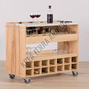 Wood Bar Trolley Cabinet, Color : Beige