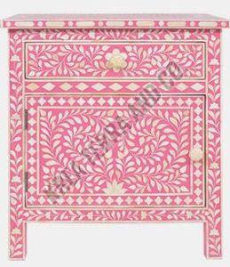 Floral Design Wooden 1 Drawer Bed Side Table, Color : Pink