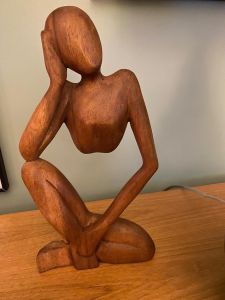 Thinking Men Abstract Wood Sculpture, Hand Carved Wooden Statue,