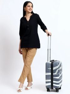 Black Brown Linen Cotton Short Kurti Pant Set