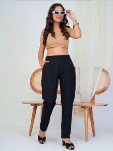 Black Comfortable Women Cotton Pant Formal, Casual, Everyday Wear