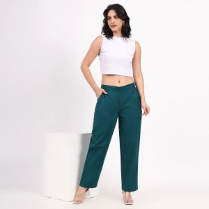 Bottle Green Wide Leg Cotton Pant Formal, Casual, Everyday Wear