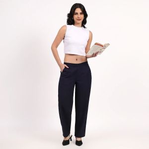 Navy Blue Wide Leg Cotton Pant