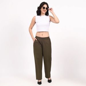 Olive Wide Leg Cotton Pant Formal, Casual, Everyday Wear