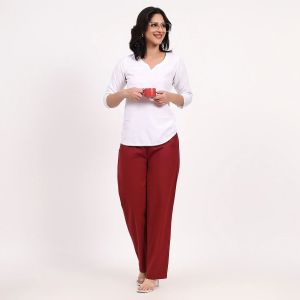 Wine Wide Leg Cotton Pant