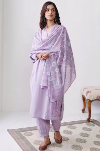 Women Embroidery Straight Purple 3 Piece Suit Set