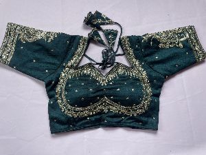 Silk Green Bridal Heavy Embroidery Blouse, Sleeve Type : Short Sleeve