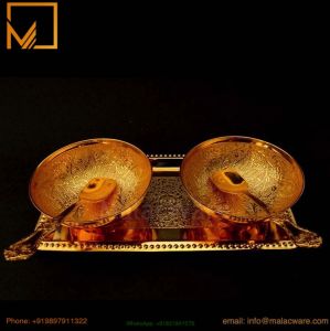 Golden Brass tray- 2 Bowl Set