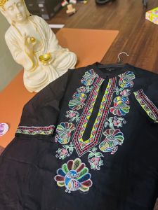 Black Cotton Hand-Painted Kurti