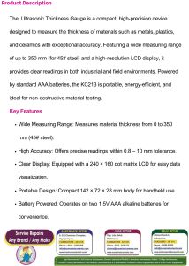 Digital Ultrasonic Thickness Gauge