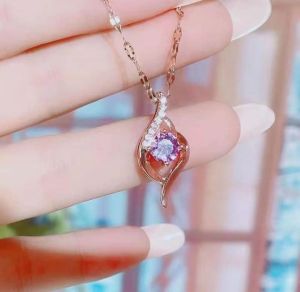 Glossy Gold-Plated Alloy Golden Teardrop Purplestone Necklace