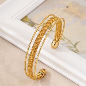 Golden Tone Dual Band Mesh Cuff Bracelet