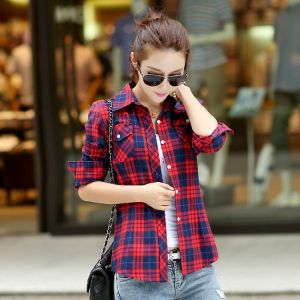 Cotton Blend Ladies Checkered Casual Wear Shirt