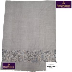 Embroidered Silk Designer Animal Palla Stoles, Color : Grey