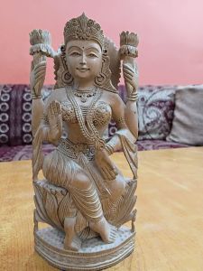 Polished Plain Wooden Lakshmi Statue Antique for Home, Office, Shop