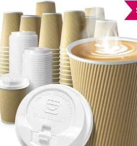 Double Wall Ripple Paper Coffee Cup with Lid