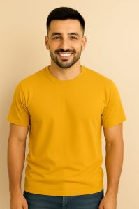 Yellow Pure Cotton Round Neck Tee, Pattern : Plain Casual Wear