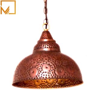 Copper Hammered Finish Ceiling Pendant Light, Shape : Round for Indoor