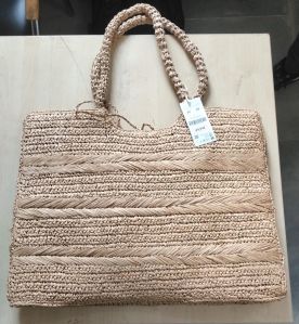 Zara Jute Women Hand Made Hand Bags, Color : Brown For Travel Use