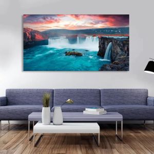 Beautiful Waterfall In Forest Modern Canvas Wall Painting