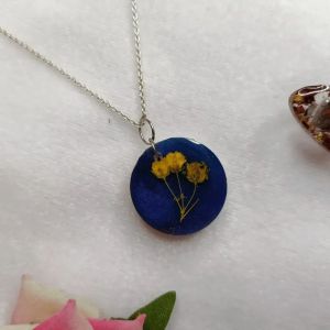 Blue Resin Pendant With Preserved Baby Breath Flower