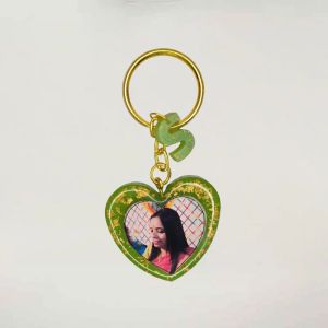 Handmade Heart-shaped Green Resin Keychains With Photo
