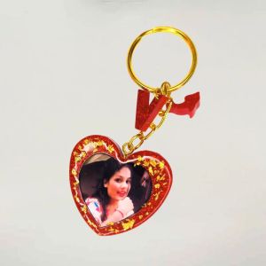 Heart-shaped Photo Resin Keychains With Personalized Monogram