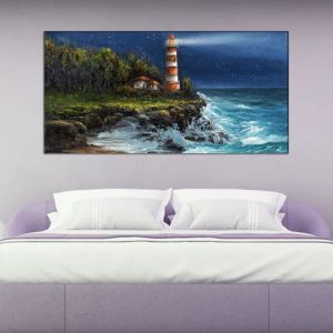 Lighthouse & Beach Modern Art Canvas Wall Painting