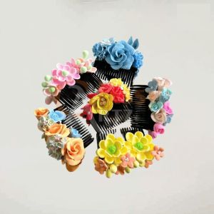 Multi Color Flower Women Hair Comb Pins Set Of 3