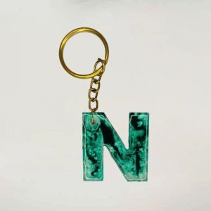 Resin Keychains Geode Green With Stunning N Alphabets