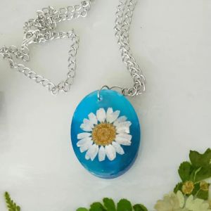 Resin Pendant Jewellery With Daisy Blue Botanical