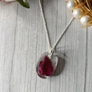 Transparent Resin Flower Preserved Pendant