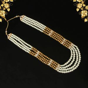 Gold &AMP;AMP; White Color Beads Long Necklace (PN737GLDWHT)