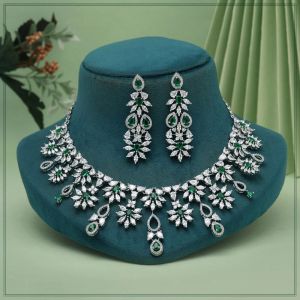 Green Color American Diamond Necklaces Set (CZN1053GRN)