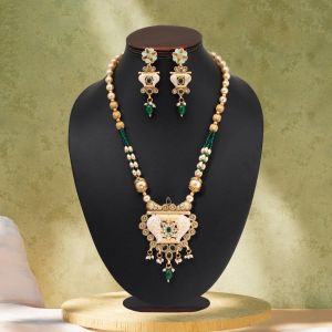 Green Color Matte Gold Meenakari Necklace Set (MKN612GRN)