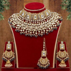 Grey Color Kundan Necklace Set (KN222GRY)