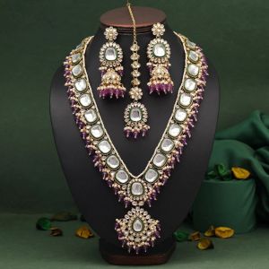 Light Purple Color Long Kundan Necklace Set