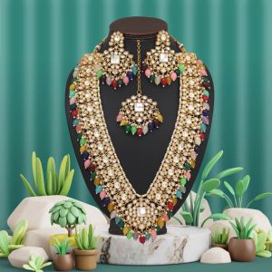 Multi Color Long Kundan Necklace Set (Kn1435mlt)