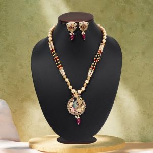 Multi Color Matte Gold Meenakari Necklace Set