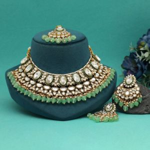 Parrot Green Color Kundan Necklace Set (KN1424PGRN)