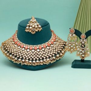 Peach Color Kundan Necklace Set (KN1026PCH)