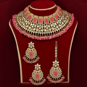 Pink Color Kundan Choker Necklace Set (KN886PNK)