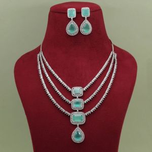 Pista Green Color American Diamond Necklace Set (CZN926PGRN)