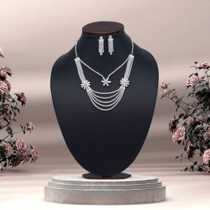 Silver Color Stone Necklace Set (STN148SLV)